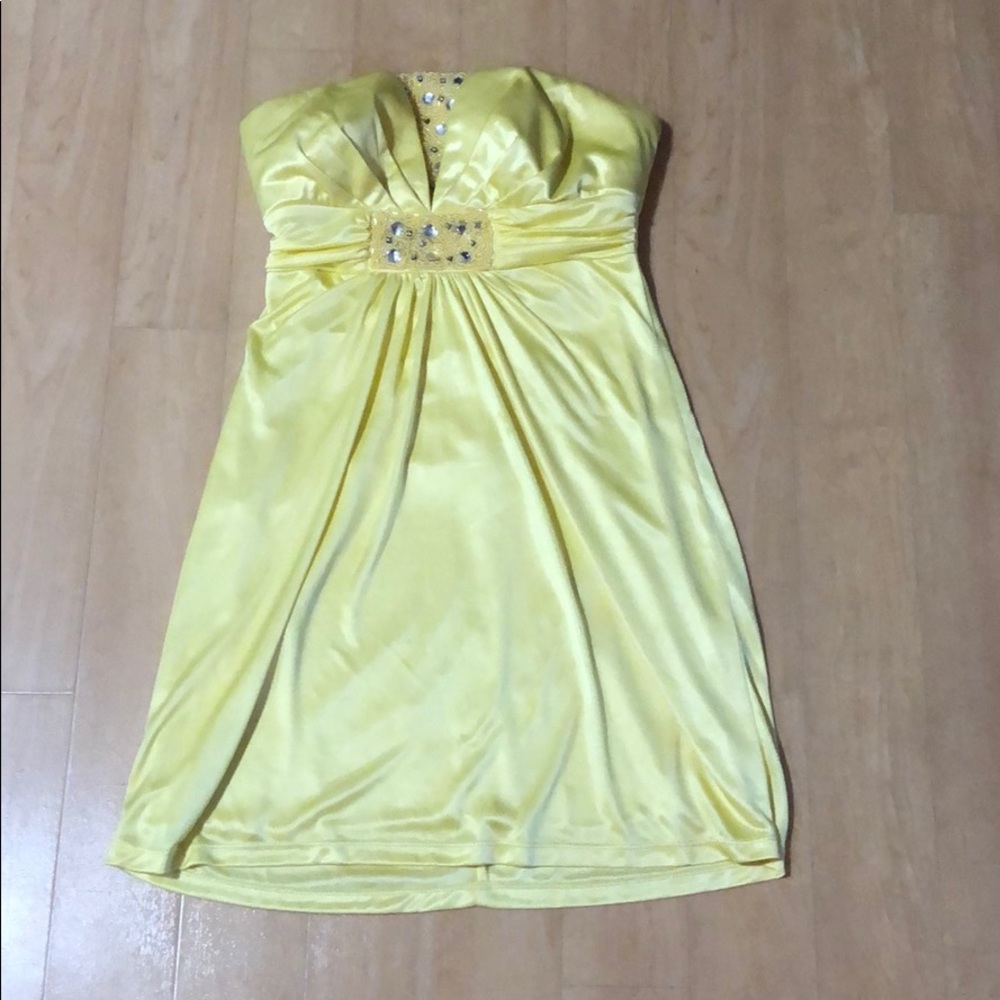 Yellow satin mini dress